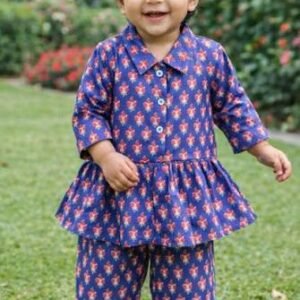 Blue Red Peplum Cord set