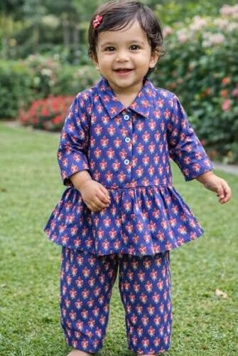 Blue Red Peplum Cord set