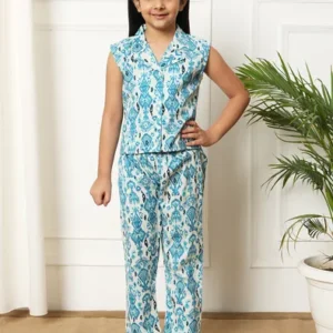 White Blue Sleeveless cord set